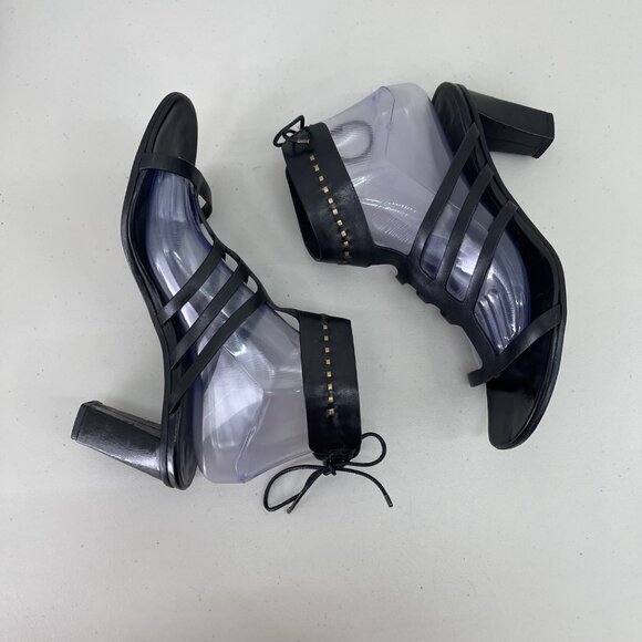 Carritz Arae Black Leather Heeled Open Toe Ankle Strap Sandals Shoes Womens 40 - Picture 4 of 7